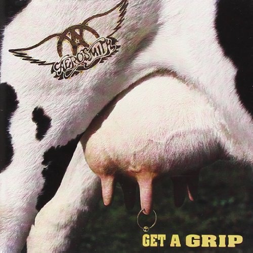 Aerosmith Get A Grip album cover featuring a cow udder with a nose ring.