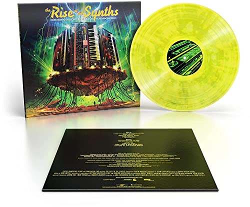 Yellow vinyl record and album cover featuring a futuristic synthesizer tower.