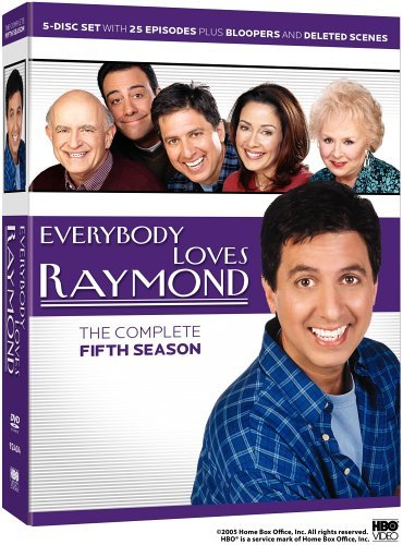 Everybody Loves Raymond" Season 5 DVD cover with cast photo and purple background.