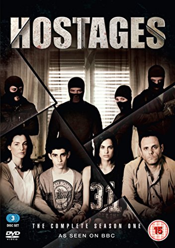 Hostages" DVD cover featuring masked figures and distressed people.