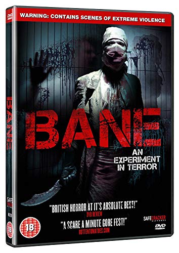 DVD cover for horror film "Bane" featuring a masked figure and blood splatters.