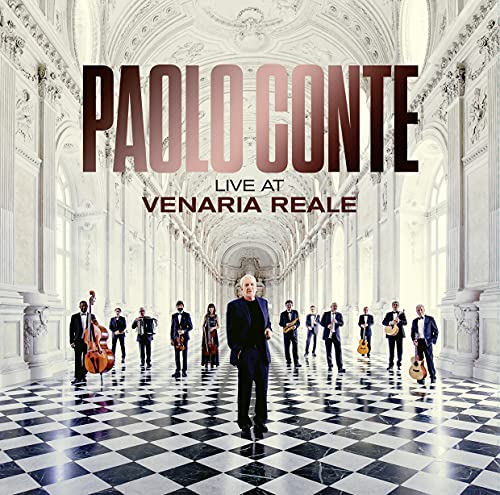 Paolo Conte album cover featuring the artist and his band in a hall.