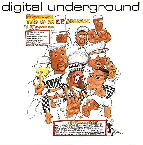 Cartoon illustration of Digital Underground members for the “This Is An E.P. Release” vinyl.