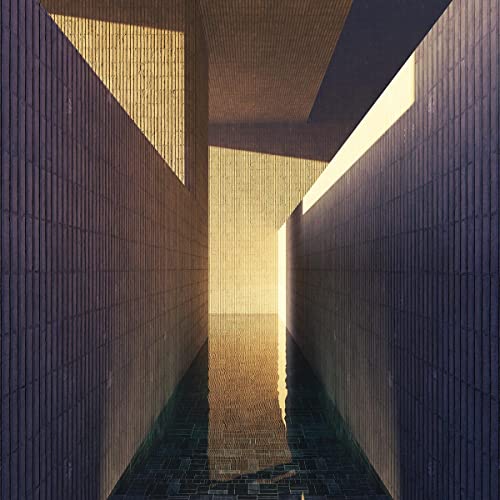 Vinyl record cover with abstract, sunlit architectural corridor image.