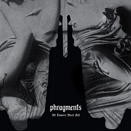 Black and white album cover featuring a central dark tower silhouette over abstract figures.