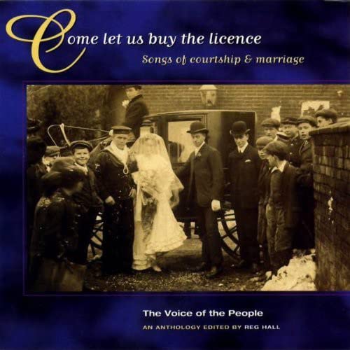 Vintage wedding photo on CD cover, titled “Come let us buy the licence.”