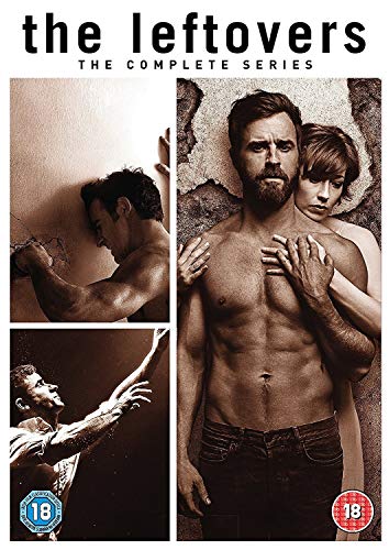 DVD cover for "The Leftovers" featuring a man and woman embracing.