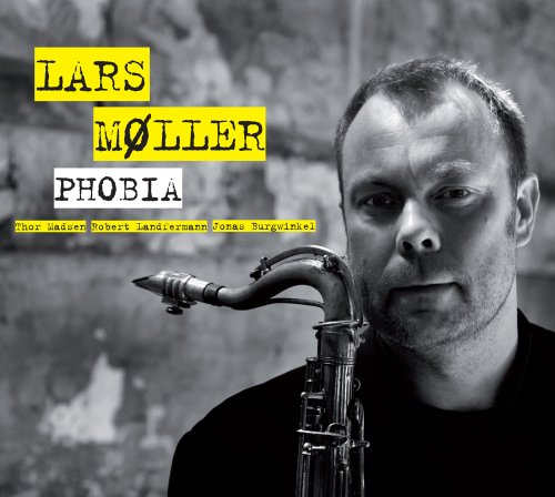 Lars Møller album cover, black and white portrait with saxophone.