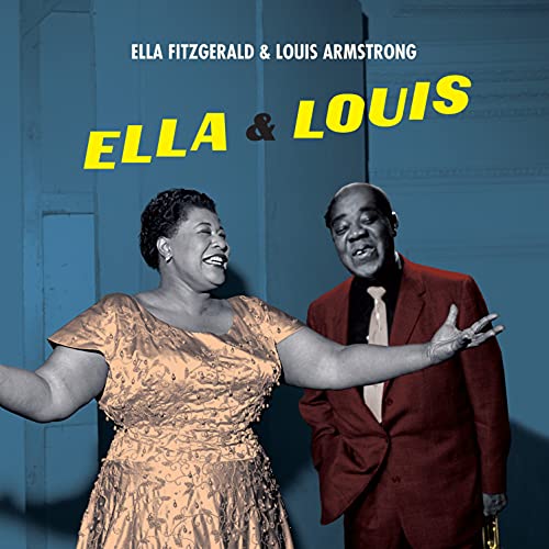 Ella Fitzgerald and Louis Armstrong album cover, portraits in yellow and red.