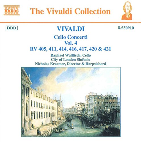 CD cover for Vivaldi’s Cello Concerti, Vol. 4, featuring a Venetian canal.