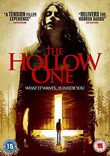 DVD cover for horror film "The Hollow One" featuring a woman and forest.