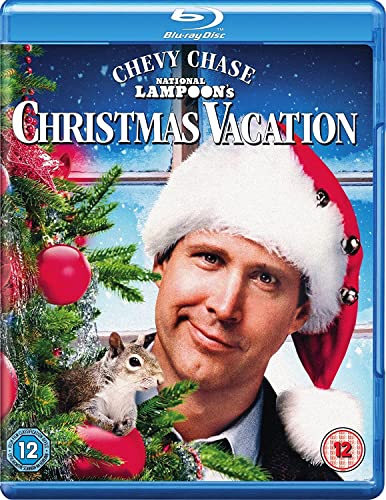 Blu-ray cover for "National Lampoon’s Christmas Vacation" featuring Chevy Chase.