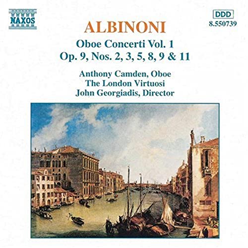 CD cover for Albinoni's Oboe Concerti Vol. 1 with a Venetian canal scene.