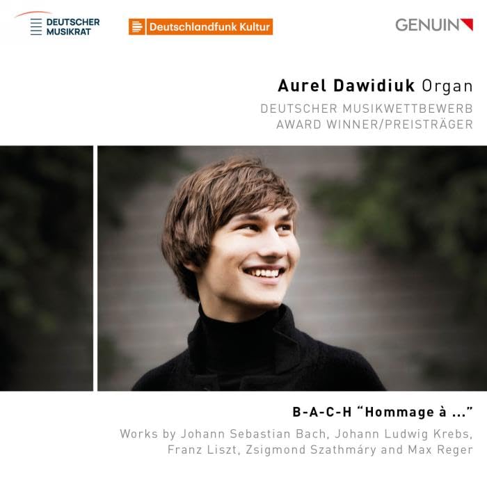 CD cover featuring organist Aurel Dawidiuk and text listing composers.