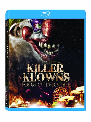 Blu-ray case for "Killer Klowns From Outer Space" featuring a clown’s face.