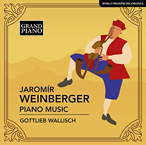 CD cover featuring a folk musician illustration and text: Jaromír Weinberger Piano Music.