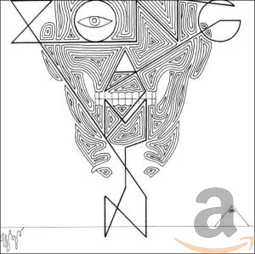 Black and white abstract geometric design resembling a face, CD cover.