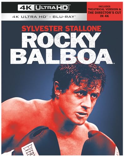Sylvester Stallone as Rocky Balboa on Blu-ray cover, boxing gloves visible.