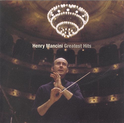 Henry Mancini conducting an orchestra beneath a chandelier, CD cover.