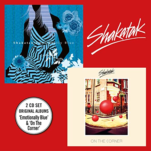 Shakatak album covers: "Emotionally Blue" with a woman, and "On The Corner" street scene.