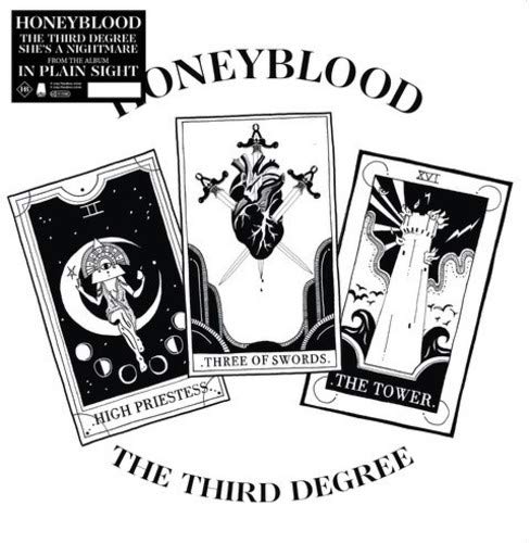 Honeyblood record cover featuring three black and white tarot cards.