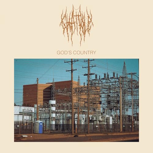 Album cover: power lines and industrial buildings under a blue sky.