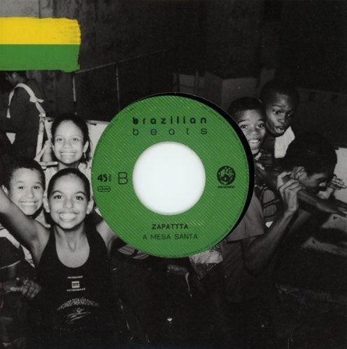 A green vinyl record label featuring Zapatta and A Mesa Santa over a black-and-white photo.