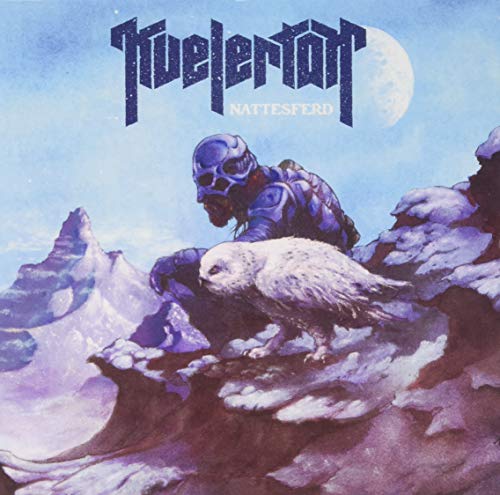 Album cover: armored figure with owl, snowy mountains, and moon.