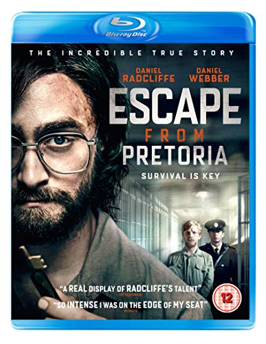 Escape From Pretoria" Blu-ray cover featuring Daniel Radcliffe in prison.