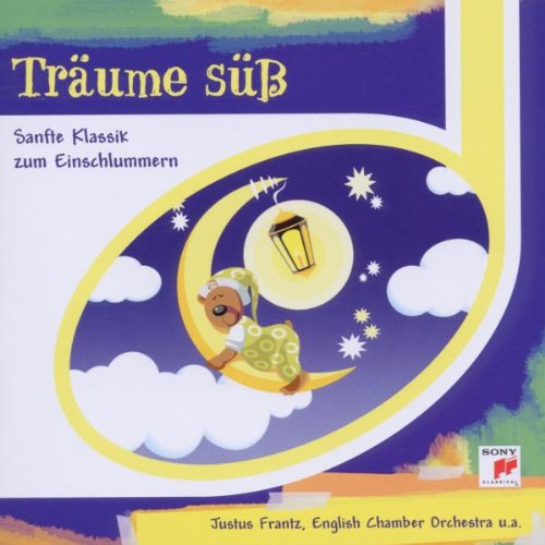 CD cover with a teddy bear sleeping on a crescent moon.