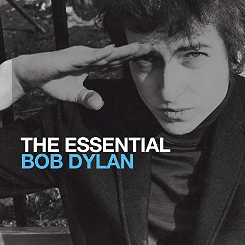 Black and white album cover of Bob Dylan with hand near his eye.