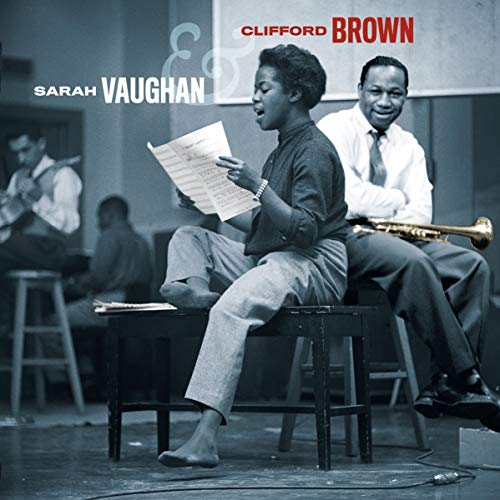 Sarah Vaughan and Clifford Brown album cover, musicians in a studio.