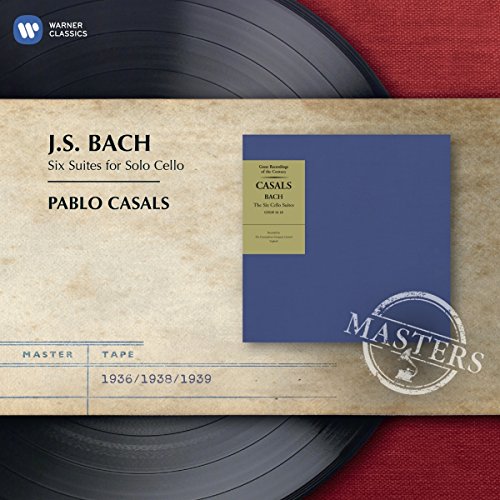 CD cover featuring Pablo Casals and J.S. Bach’s cello suites, with a record.
