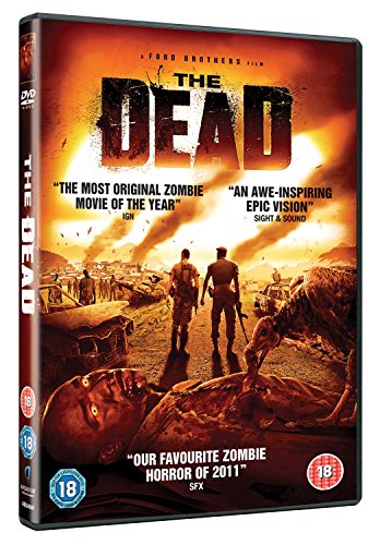 DVD cover for "The Dead," depicting soldiers and zombies in a warzone.