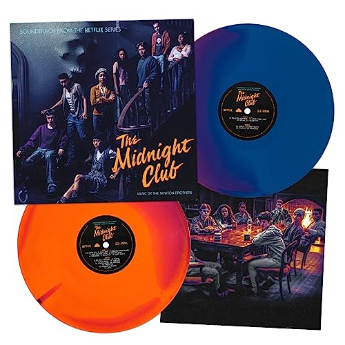 “The Midnight Club” vinyl soundtrack with blue and orange records, cover art shown.