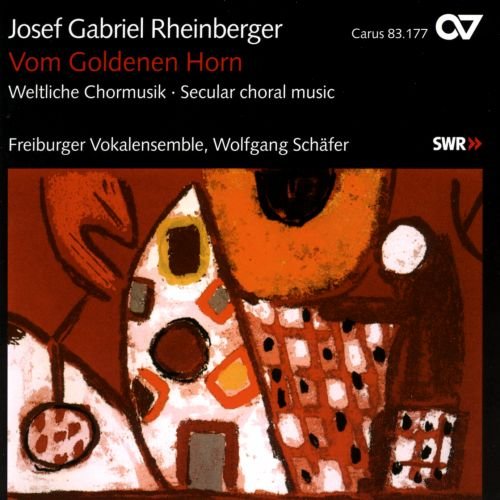CD cover for Rheinberger choral music with abstract orange artwork.