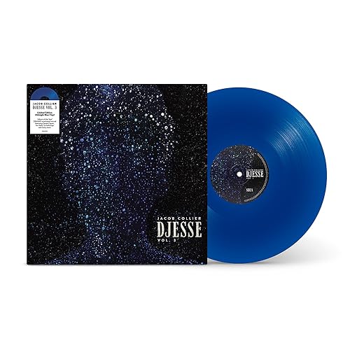 BlueSPBC Blue vinyl record next to its dark starry album cover.