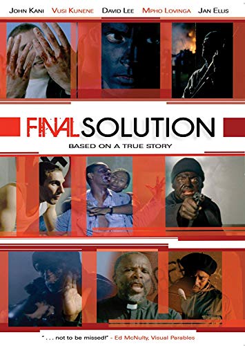 Collage of people on a red background with title Final Solution based on true story.