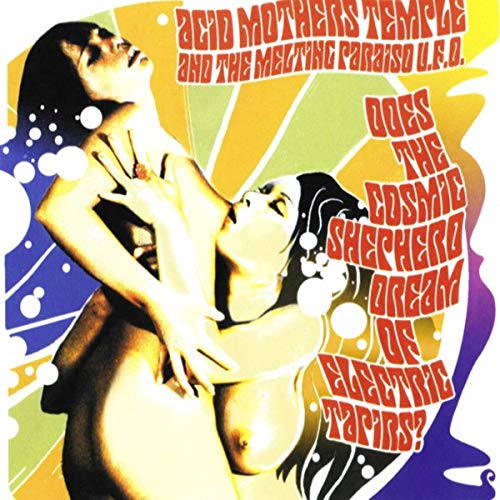 Psychedelic album cover with a woman and bold, colorful text.