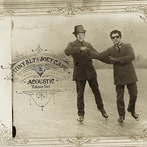 CD cover featuring two men in suits ice skating, sepia tone.