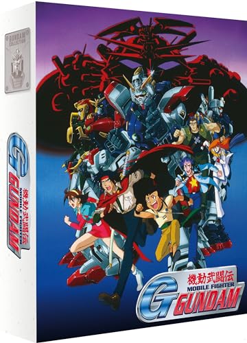 Blu-ray cover for "Mobile Fighter G Gundam" featuring robots and characters.