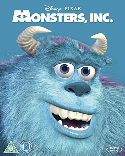 Close-up of the blue furry monster Sulley from Monsters, Inc. against a blue background.