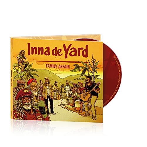 āInna de Yard - FAMILY AFFAIRā CD cover with illustrated musicians and foliage.