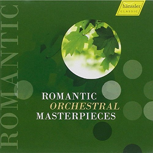 CD cover: green background with leaves and text “Romantic Orchestral Masterpieces”.