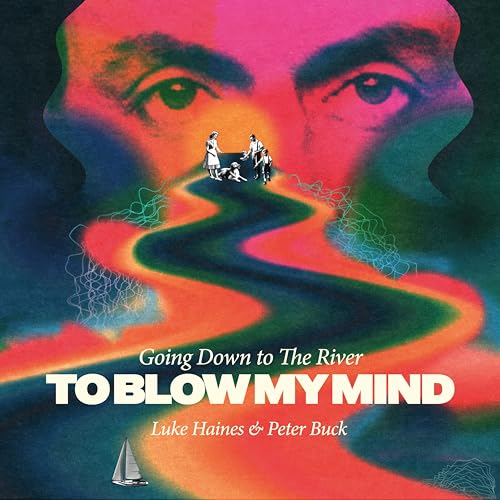 Album cover with distorted faces, a winding river, and figures in the distance.