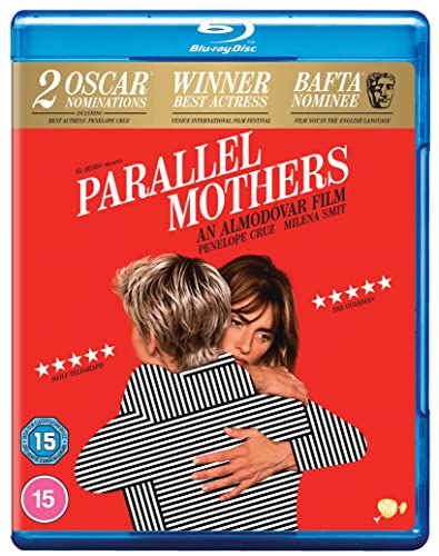 Parallel Mothers" Blu-ray cover featuring two women in an embrace.
