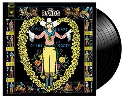 Vinyl record cover featuring a cowgirl illustration inside a yellow flower heart frame.