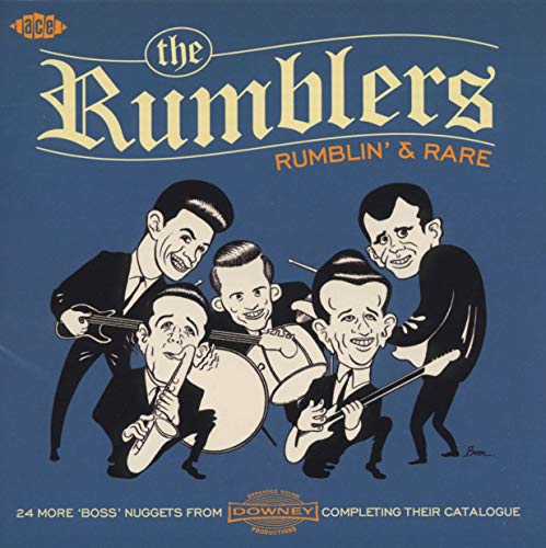 CD cover for “The Rumblers - Rumblin’ & Rare” featuring cartoon musicians.