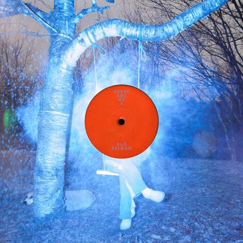 CD cover with orange disc suspended from a tree by rope.