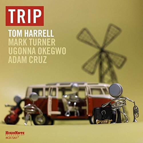CD cover for Tom Harrell’s “Trip” featuring toy vehicles and a windmill.